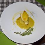 Carpaccio di baccalà con julienne di agrumi e polvere di liquirizia