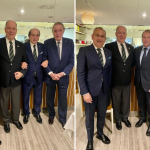 A sinistra: SAS Principe Alberto II con i Delegati Tigani e Garzelli e M. Boeri, Presidente del Consiglio della Corona di Monaco e Presidente dell'Automobile Club Monaco; a destra con F. Gazzola, Sindaco del Comune di Dolceacqua 