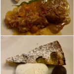 secondo: stufato di punta di petto di manzo con pane ai cereali autoctoni; dolce: bustrengo con zucca, mandorle, farina gialla e uova.